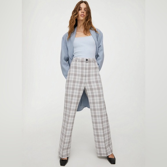 Wilfred Pants - Wilfred Aritzia Womens Size 0 Effortless Pants Francesca Plaid Wide Leg Trousers
